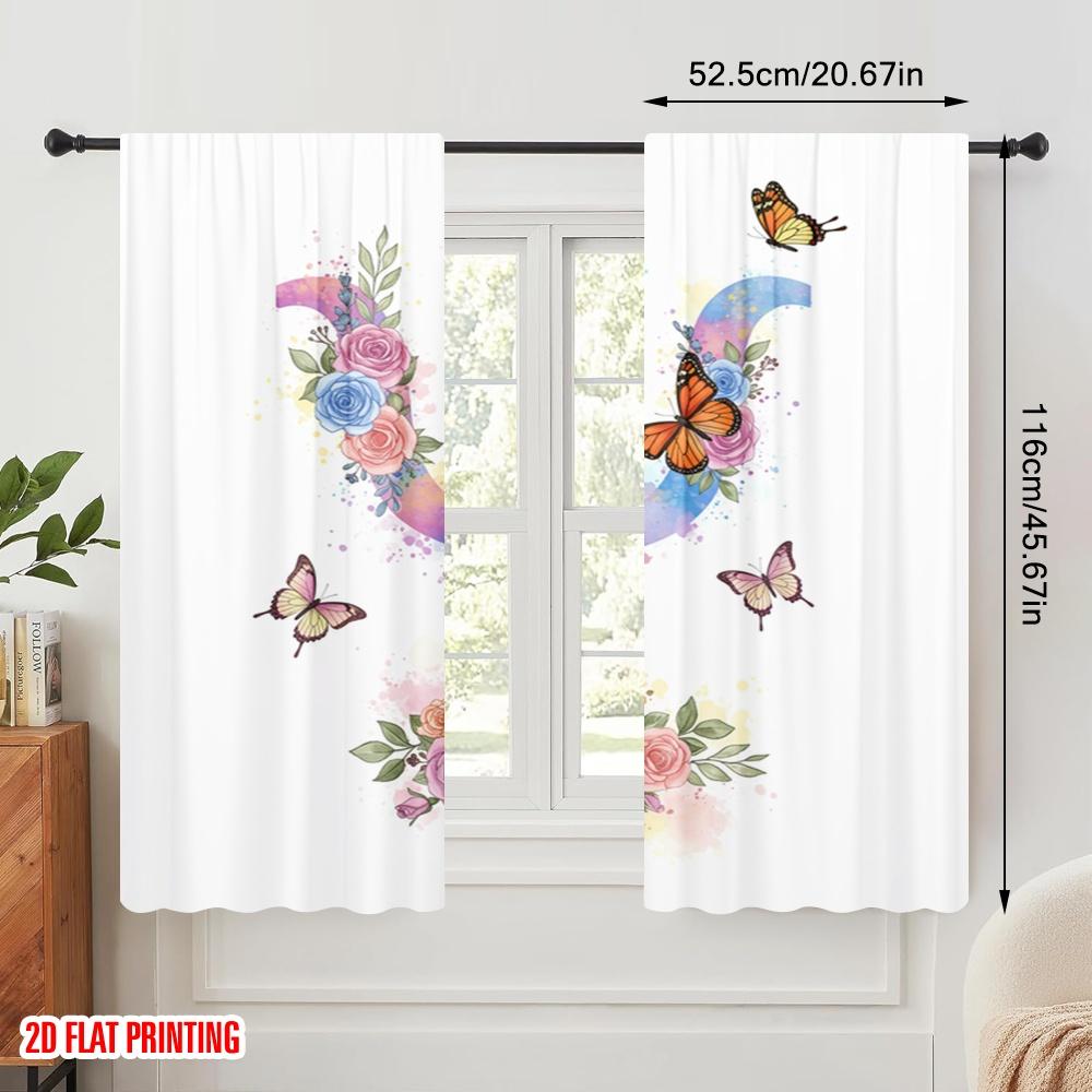 2pcs 2D flat printing Scene Curtains Psychology Butterfly Floral Polyester Without Electricity Festive Wall Decor for Indoor
