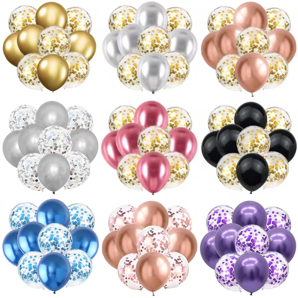 10PCS Gold Silver Metal Latex Confetti Balloons Wedding New year Birthday Party Decorations Matte Globos