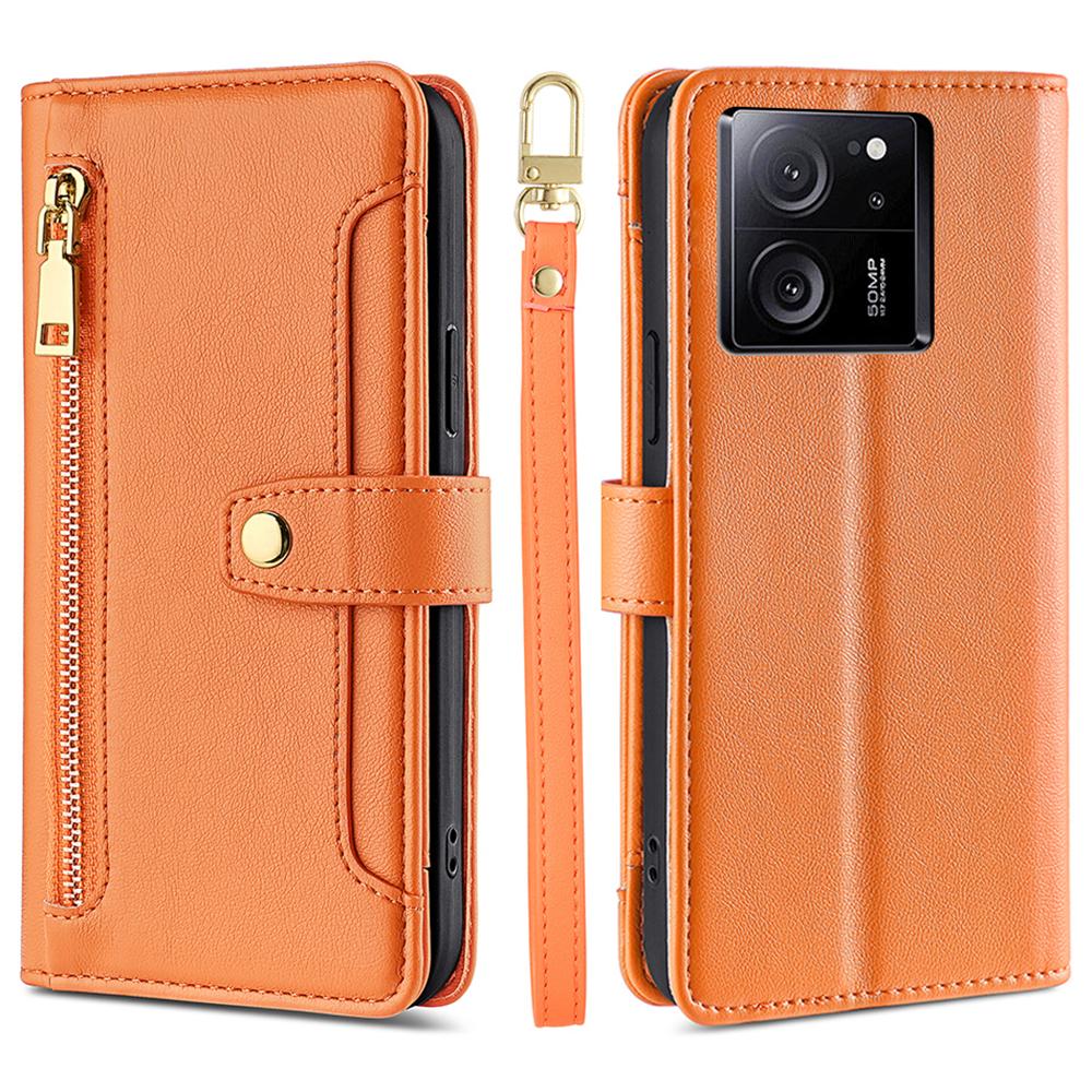 For Xiaomi Redmi K60 Ultra/13T/13T Pro Case Leather Zipper Wallet Stand Phone Cover with Long and Short Strap