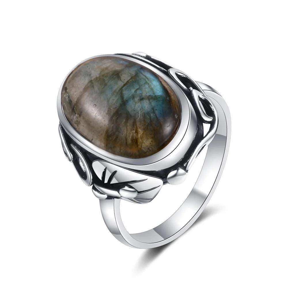 Vintage Natural Stone Ring for Women Men Labradorite Tiger Eye CopperPlating Retro Unisex Statement Jewelry Anniversary Gifts