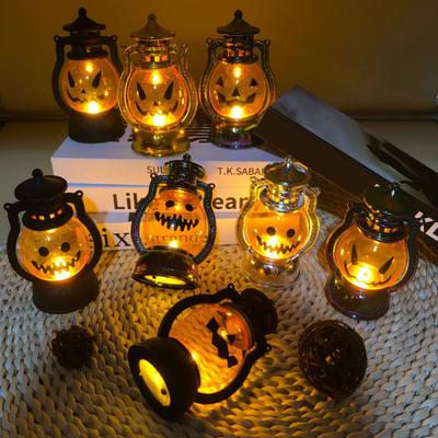 Halloween Pumpkin Lantern Spooky Pumpkin Lamp with LED Candle Vintage Decorative Pumpkin Light for Festive Party Porch Mantel Decoration