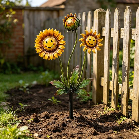 2D Sunflowers Garden Stake Retro Flat Metal Plant Decoration Carnivorous Flower Yard Art