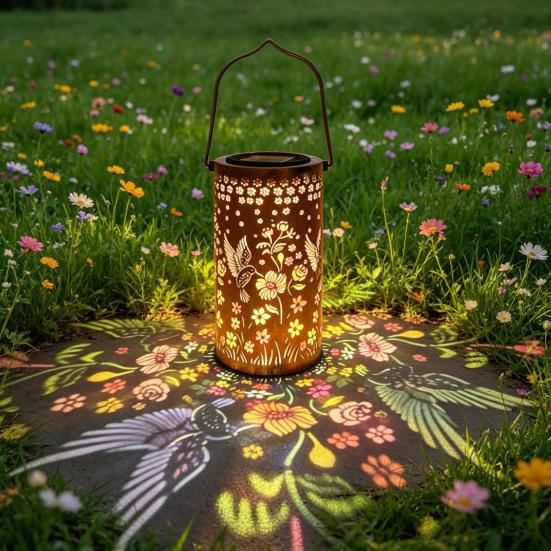 Colorful Solar Floral Lantern Outdoor Metal Hummingbird Solar Light Waterproof Butterfly