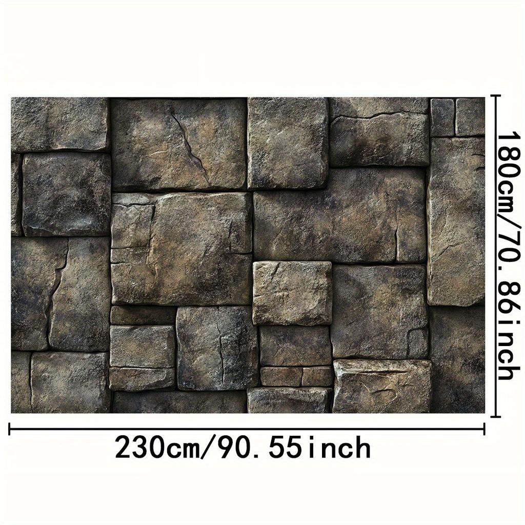 1 Vintage Castle Brick Wall Background Cloth - Realistic Stone Texture Halloween Party Decoration, Durable Polyester Material