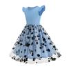Sommer Kinder Taille Spleißen Mesh Kurzarm Rundhals Vintage Mädchen Langen Rock Swing Kleid