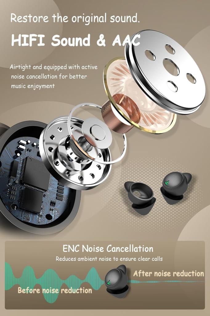 Wireless Bluetooth Sleep Earphones for Improved Mini High Separate Left and Right Single or with Mic 5.3 Sleep, Painless, Size, Ultra-Small, In-Ear