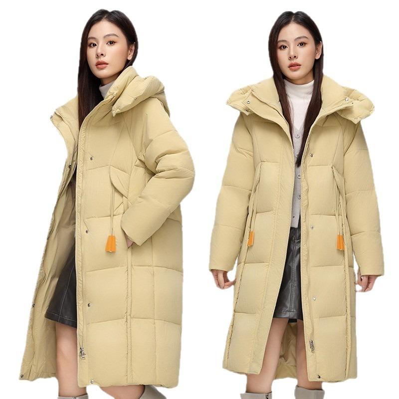 Down Jacket Women's Medium and Long Over-knee Long Thickened Warm Hooded Winter Fashion Temperament Loose Cold Clothing