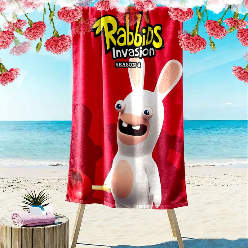 Rabbids Invasion Tale Print Beach Towel, Large Soft Quick Dry Towel for Beach Camping Swimming