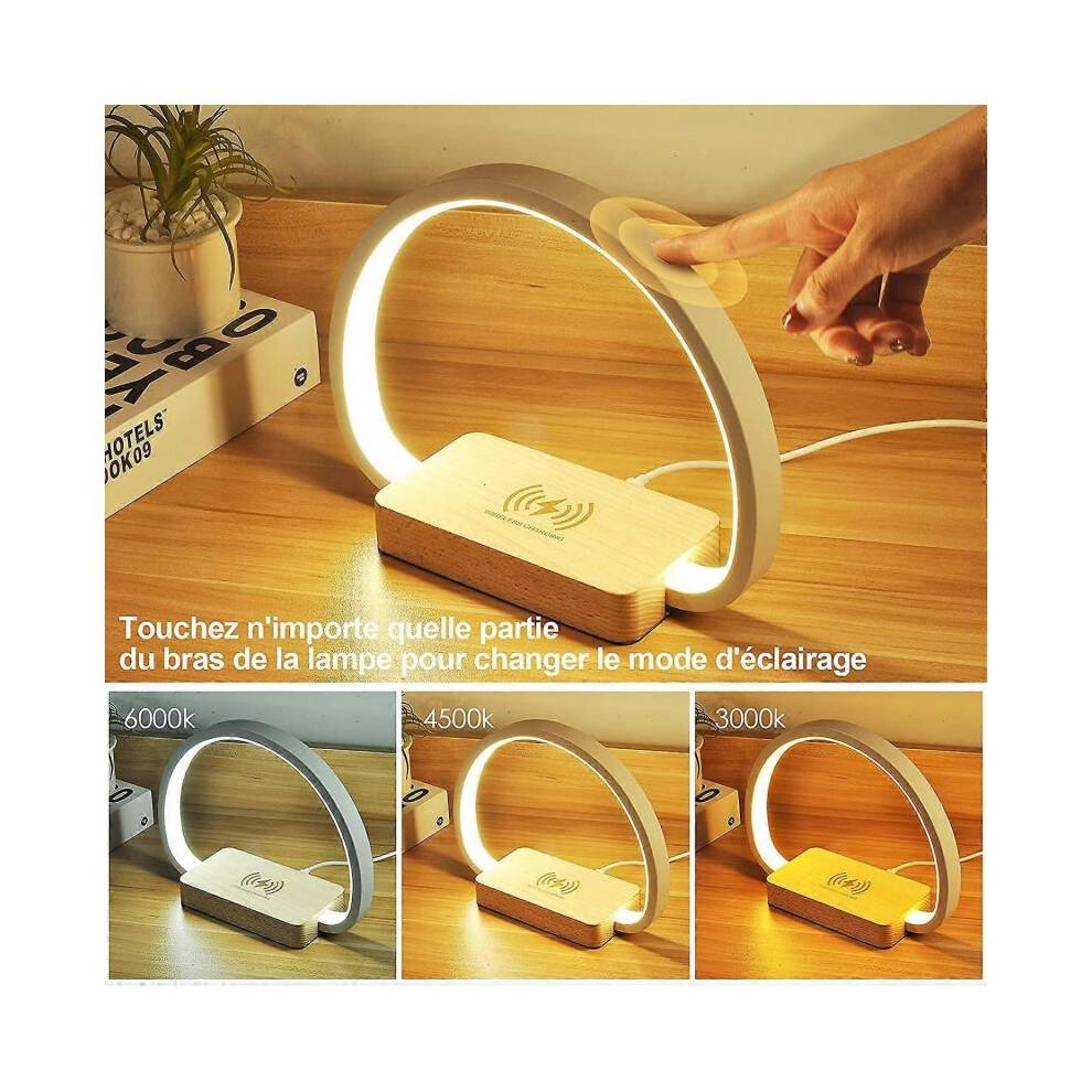 Bedside Lamp Wireless Charger, Touch Table Lamp with USB Port, LED Desk Lamp with 3 Brightness Levels and Stepless Dimming