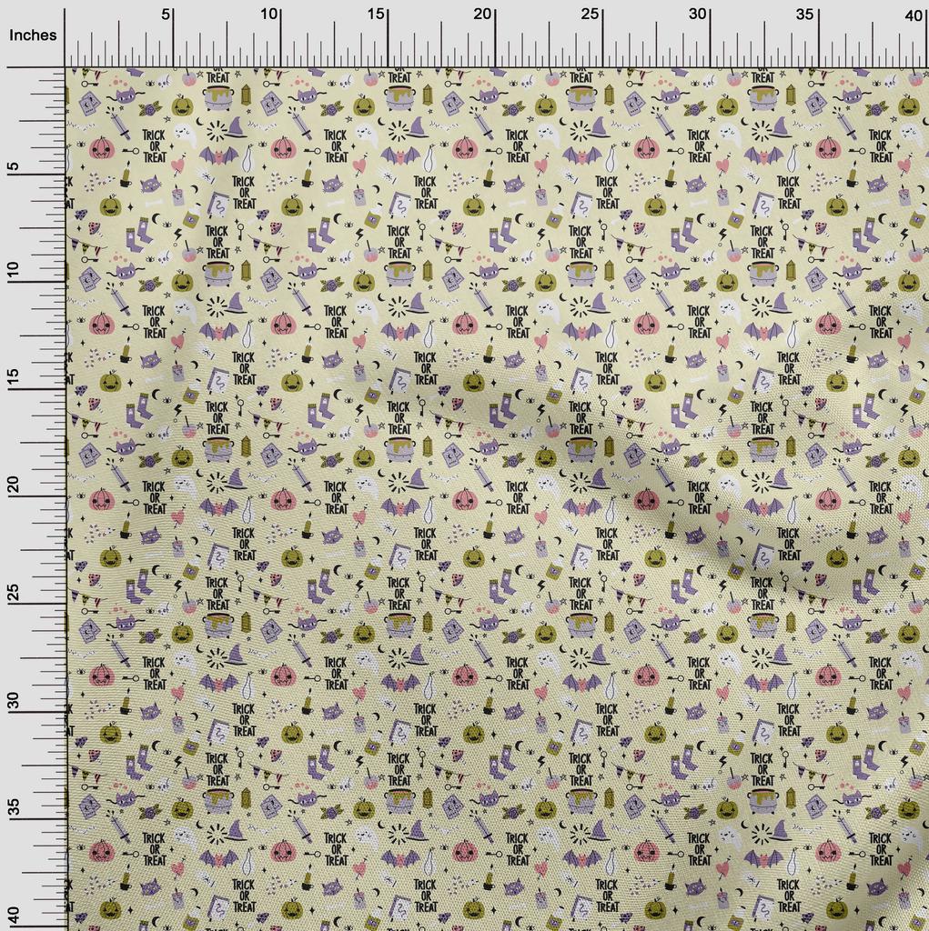 oneOone Cotton Flex Light Yellow Fabric Halloween Sewing Material Print Fabric By The Yard 40 Inch
