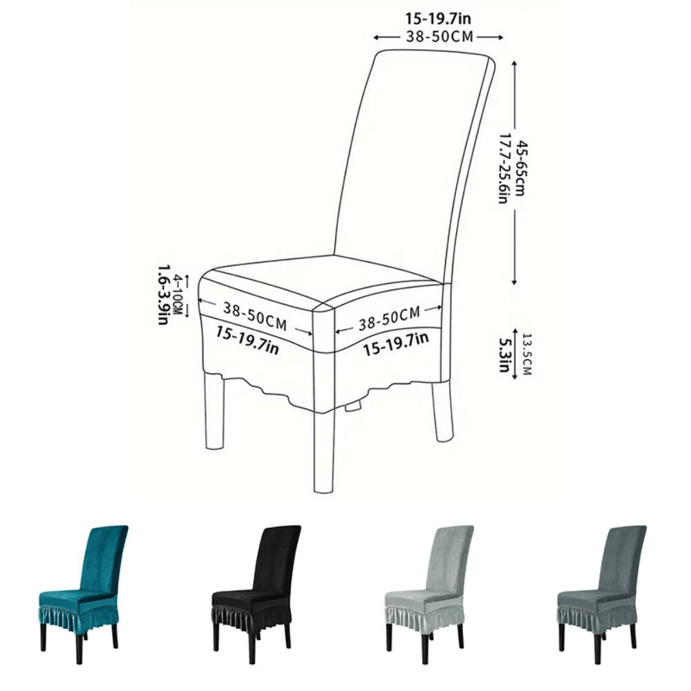 Universal Elastic Velvet Dining Chair Cover Dust Proof Solid Color Chair Protector with Ruffled Edges Chair Slipcover Wedding