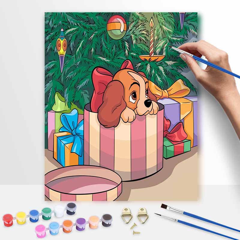 Disney Lady Dog Christmas Painting Kit Home Decor Craft Perfect Gift IdeaJoyful Festive Fun Artwork for All Ages with This Adorable Scene