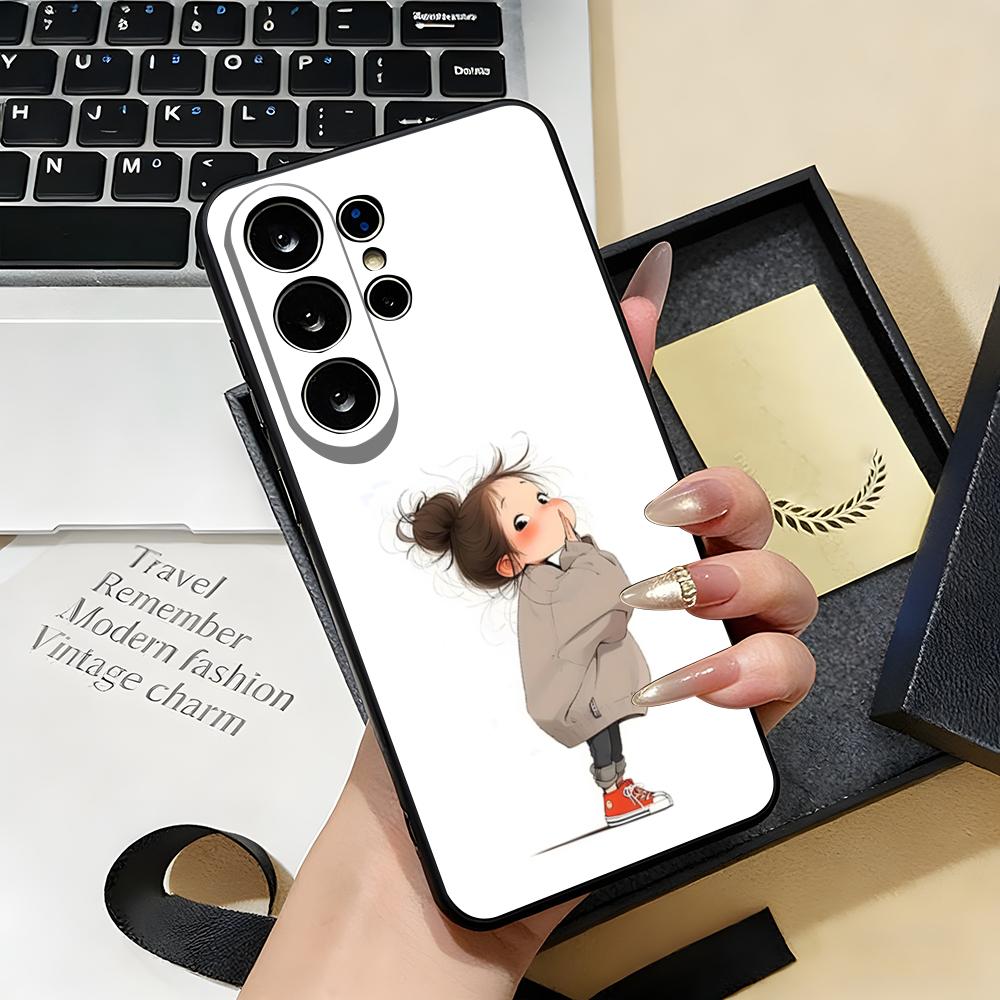 Cute Angry Little Girl Phone Case For Samsung S26 S25 S24 FE S23 S22 S21 Plus S20 Ultra Note20Ultra Black Soft Shell