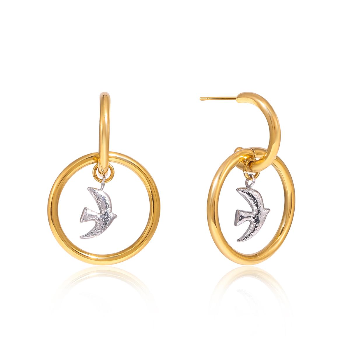 Yori New Arrival Design Peace Dove Bird Pendant Earrings 18K Gold Color PVD Plated Geometric Charm Jewelry Wholesale Bijoux