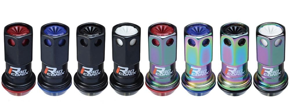 

Racing Composite R40 iCONIX Wheel Lock M12 x with Resin KYO-EI (Kyoei Industry) & Nuts, P1.5, Cap, Neo-Black/Blue, RIF-11NU