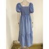 Plus Size  Summer Country Style Gingham V-Neck Puff Sleeve High Waist Tiered Cake Dress Casual Summer Dress