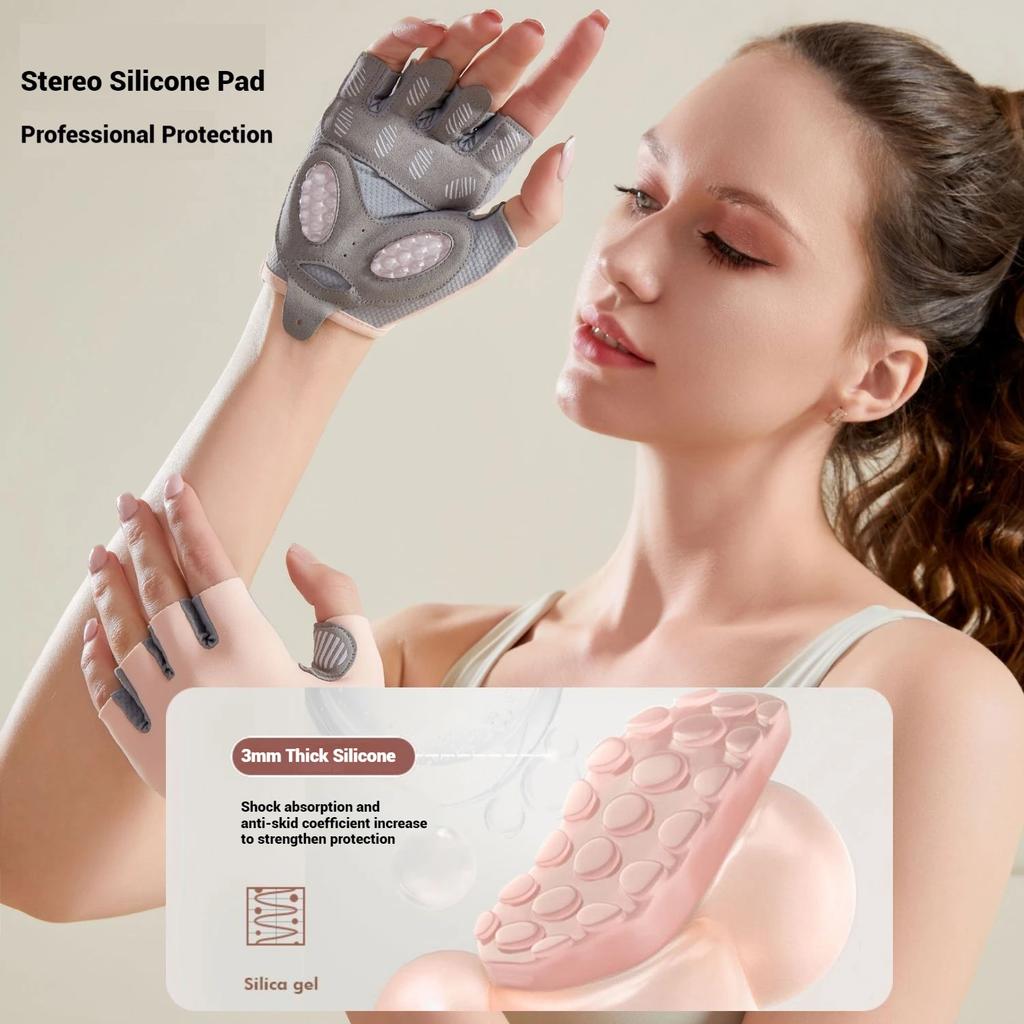 WOSWEIR-Women's Non-Slip Fitness Gloves for Yoga Training Sports Equipment Breathable Thin Half Finger Silicone Shock Absorption