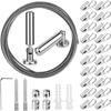 Wall Mount Art Projects Display Curtain Rod Set (5 Meters) with 20 Clips - Stainless Steel Photo Hanging Clothesline Window Curtain Tension