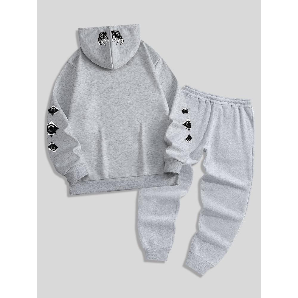 Men's Casual Set 2 Piece Printed Drawstring Pocket Hoodie and Sports Drawstring Pants Set, a Must Have for Fashionable Men