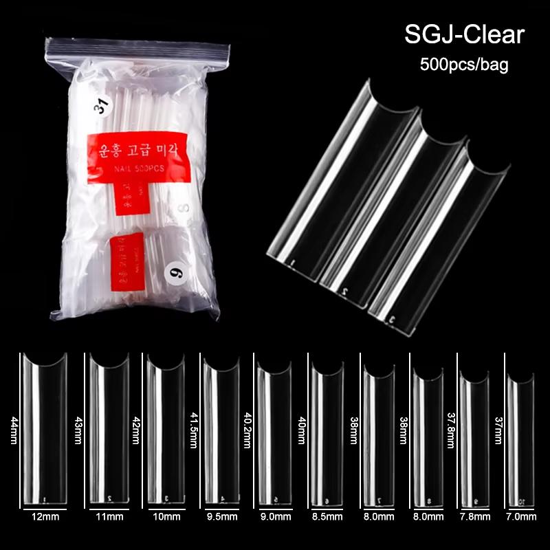 500pcs/bag Coffin False Nail Tips Clear Ballerina Stiletto Rounded Square Acrylic Fake Nails Extension System UV Gel Manicure