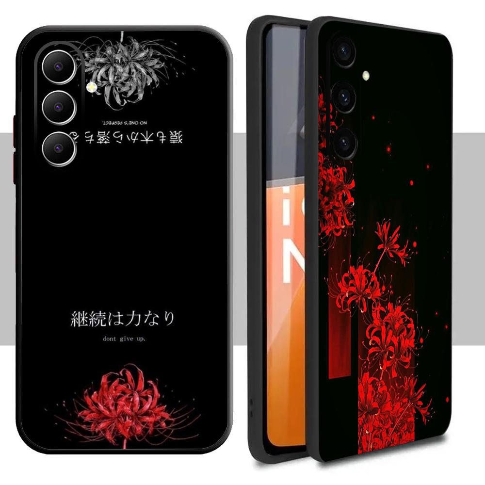 Art Red spider lilys japan design Phone Case For Samsung Galaxy S26 S25 S24 S23 S22 S21 Plus Ultra Note20 Soft Black