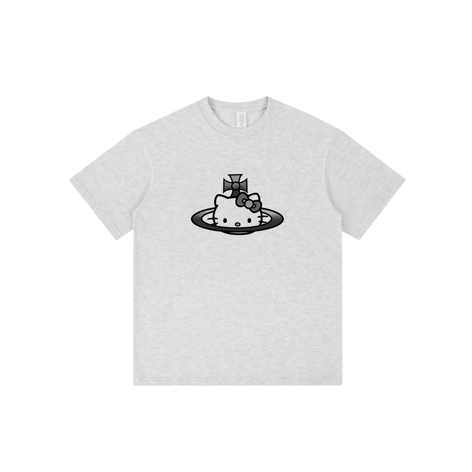 

Унисекс футболка с пародийным принтом кота, с круглым вырезом, с коротким рукавом, свободного кроя XL хизер серый