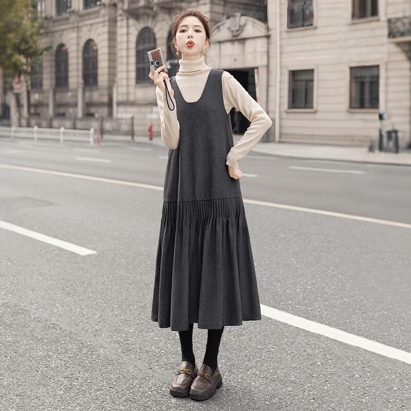 Sibaishe Women's Merino Wool Blend U-Neck Sleeveless Midi Dress