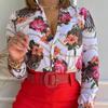 Women's Fashion Casual Summer Spring Flower Pattern Print Long Sleeve Blouses & Shirts