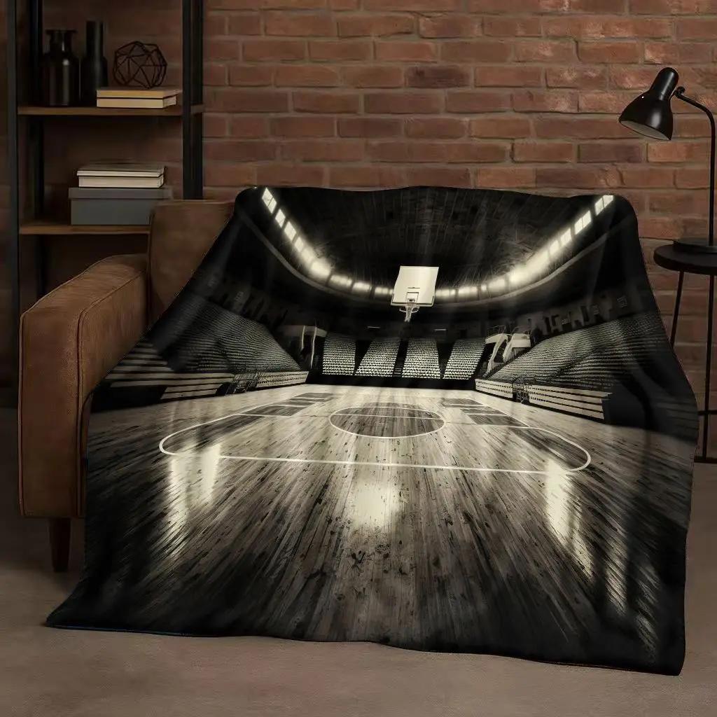 2026 New Basketball Court Art Flannel Blanket,Ultra Soft Warm Plush Throw for Home Bedroom Bed Sofa Cover Travel Camping Gift