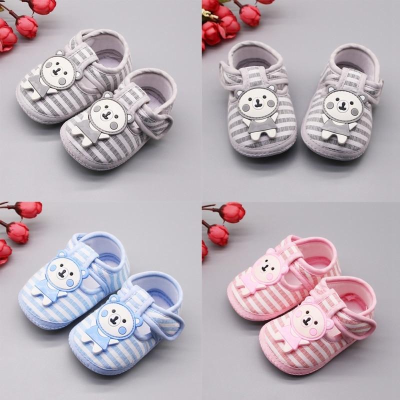 Baby Boy Girl Shoes Cartoon Bear Pattern Casual Cotton Shoe Toddler Striped Soft Sole Shoes First Walkers Spring Autumn Indoor