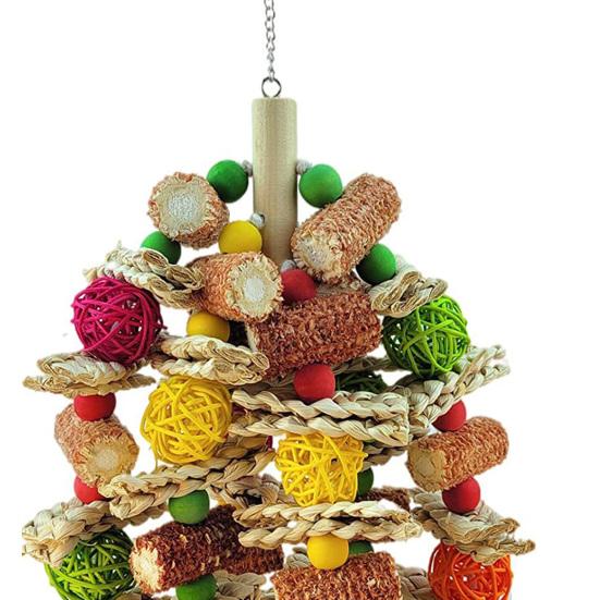 Juguete para loros, accesorios coloridos, rompecabezas de madera natural, juguete para masticar con jaula para pájaros