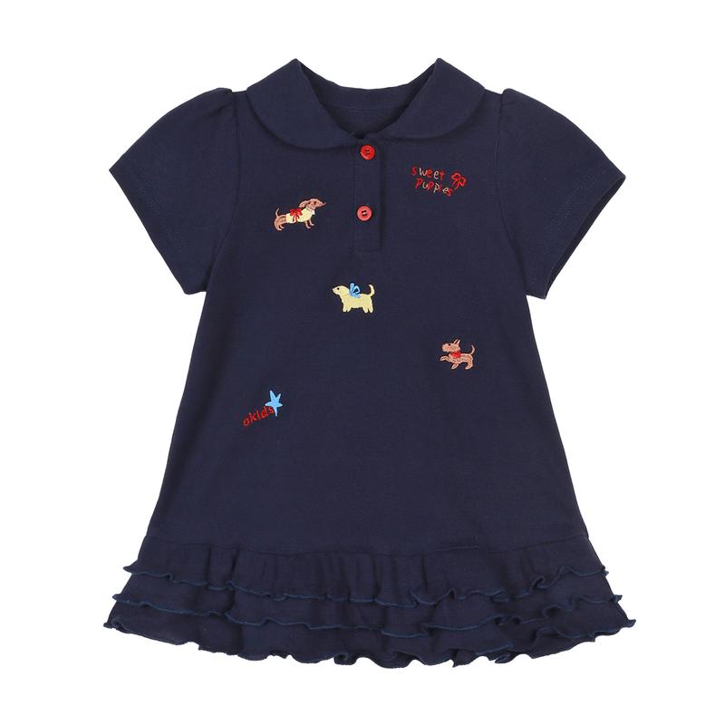 LUSON Mädchen Stickerei Polo Kleid Set