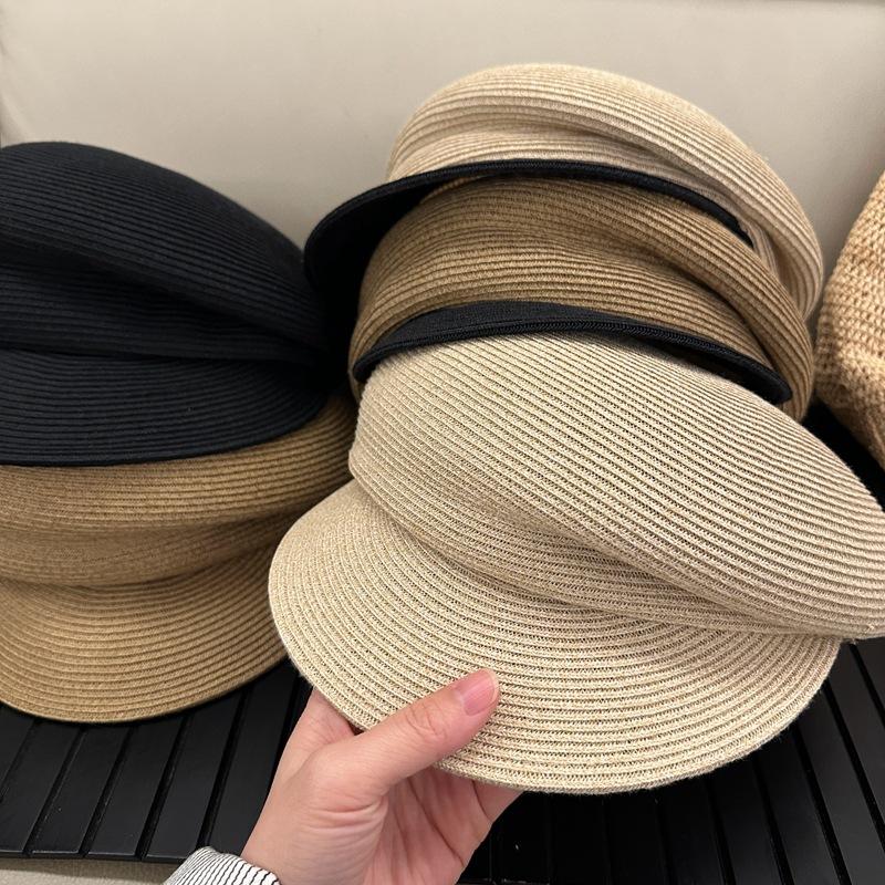 Spring/Summer/French Straw Soft Version Pleated Newsboy Hat Washable Foldable Retro Daughter Beret Women