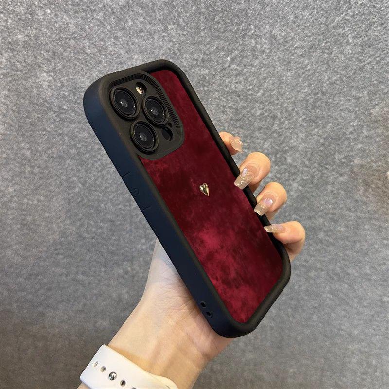 Wine Red Suede Gold Heart Leopard Phone Case For Samsung Galaxy S25 S24 S23 S22 S21 Ultra Plus FE A26 A33 A25 A16 A56 Soft Cover