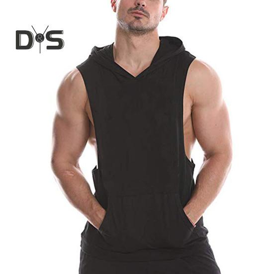 Men Hoodie Vest Hooded Sleeveless Solid Color Summer Sweatshirt Loose Fit Breathable Fabric Sport Vest