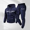 Black Retro Letter Print Men's 2-Piece Set: Hoodie Sweatshirt & Jogging Sweatpants for Winter