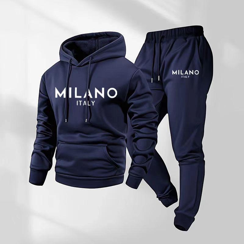 Black Retro Letter Print Men's 2-Piece Set: Hoodie Sweatshirt & Jogging Sweatpants for Winter
