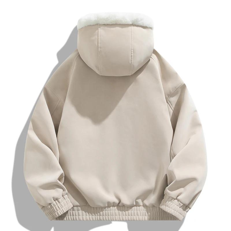 Men Winter Hooded Faux Suede Jacket Men Thick Fleece Lined Coats Male Loose Warm Casual Outerwear Male Wool Liner Parkas