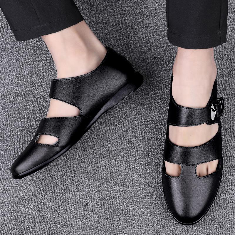 Fashion Breathable Outdoor Sandals for Men New Style Summer Flats Soft Sole Anti-slip Casual Leather Roma Shoes Man Formal Dress Sandals