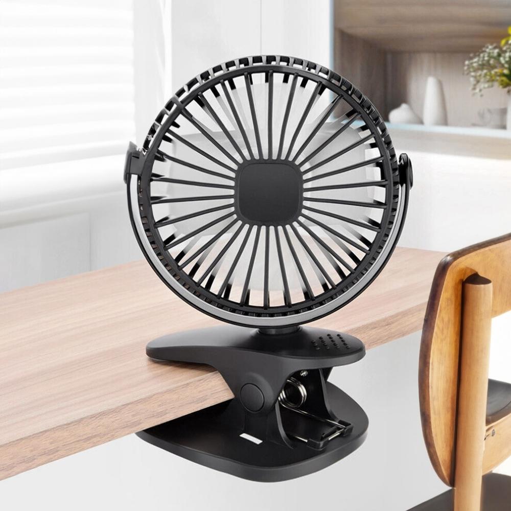 Fan with clip, mini fan, USB charging, mobile, black, desk