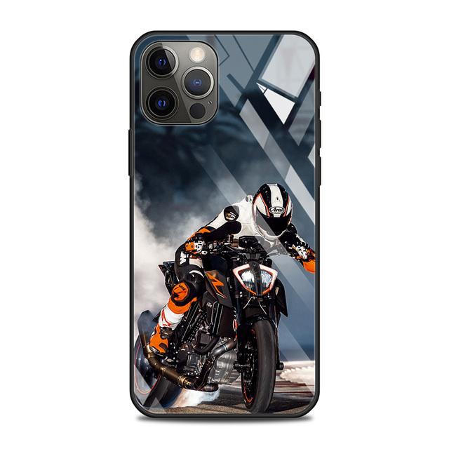 Custodia in vetro temperato per moto da cross e sport per iPhone 12, 11 Pro Max, 13, 12 Mini, Fundas X Xr Xs Max, 8, 7, 6s Plus, Shell Fundas