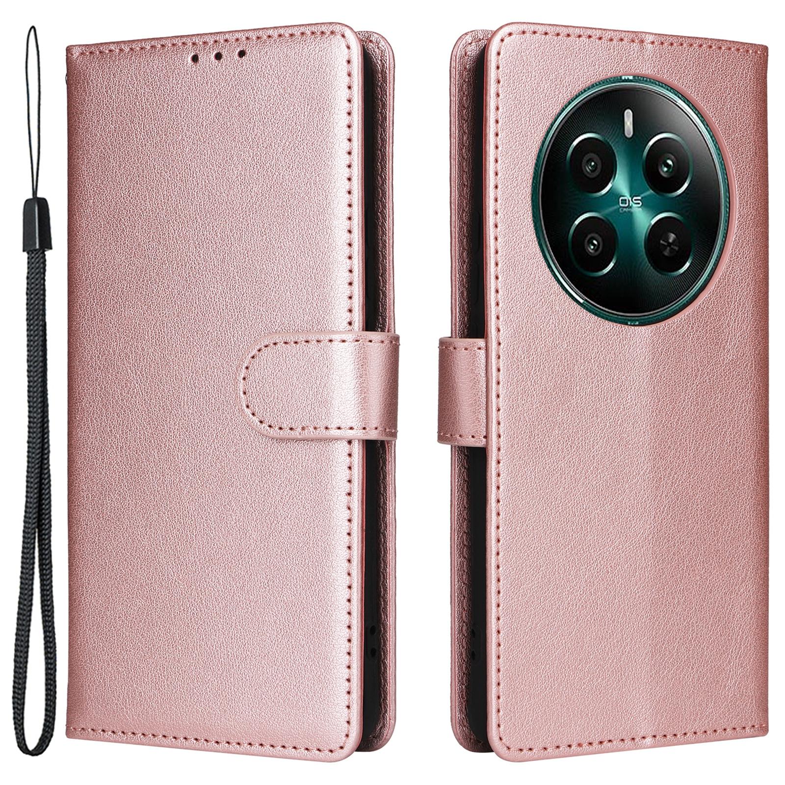 

For Realme 12 4G/12+ 5G Case 3 Card Slots Slim-Fit PU Leather Wallet Stand Phone Cover Rose Gold