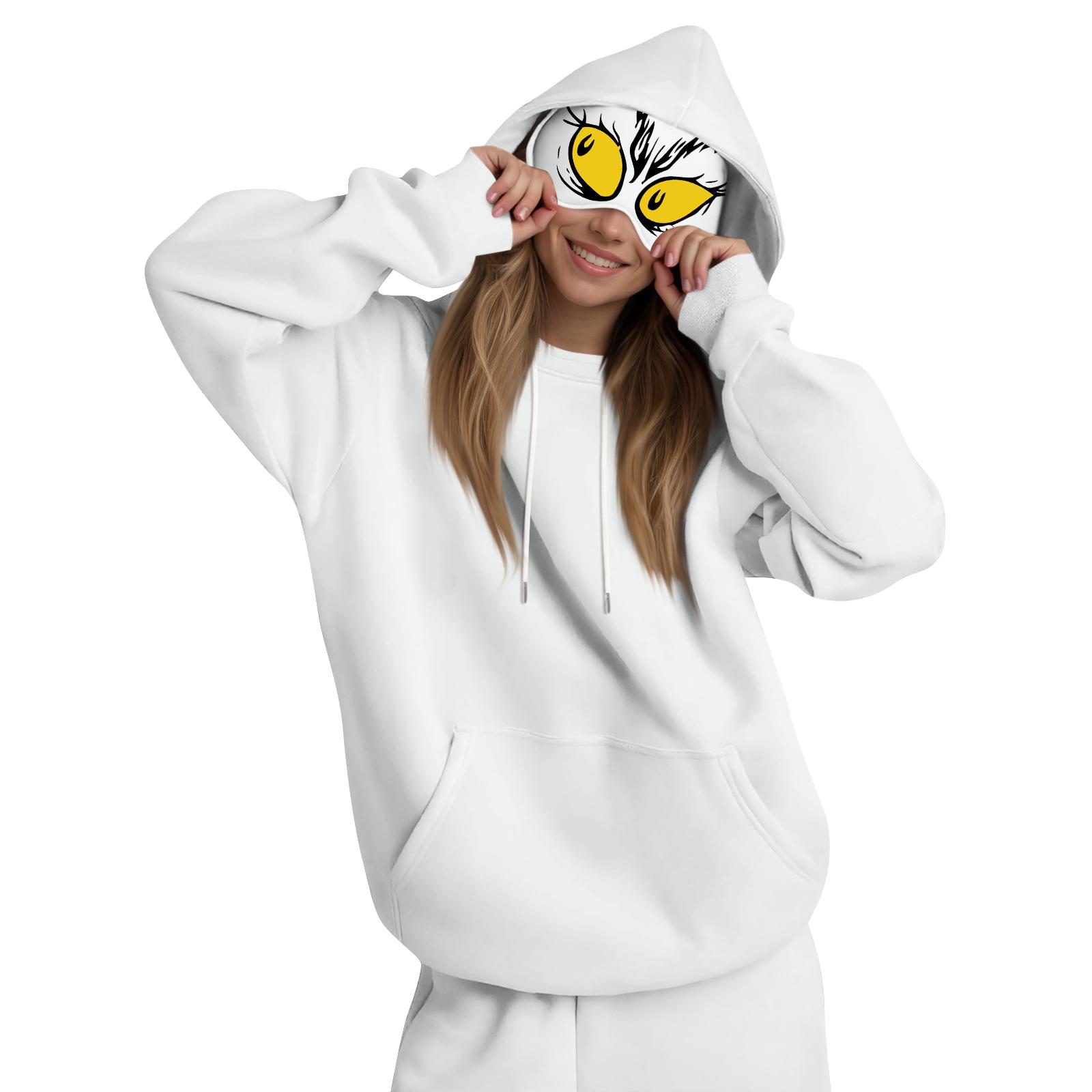 

Женская мода, женский легкий пуловер с длинными рукавами и карманами, толстовка с капюшоном в стиле консервативного стиля XL белый