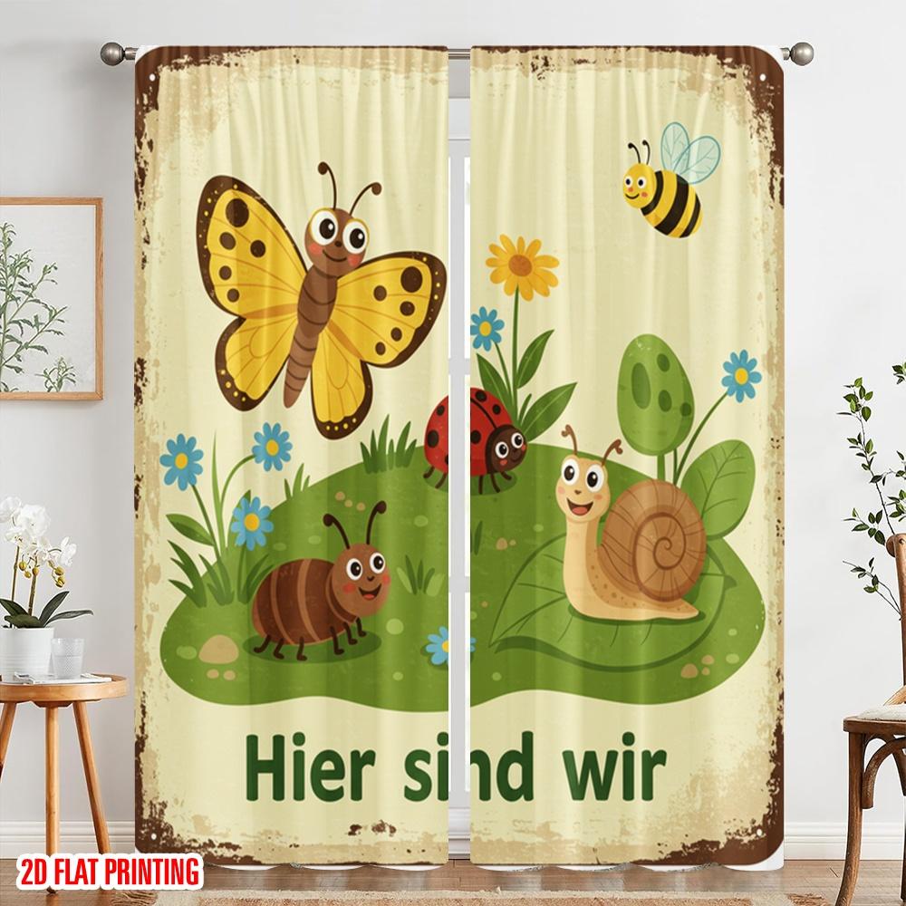 2pcs 2D Flat Printing Window Drapes Welcome Garden Friends Scene Polyester Without Electricity Festive Curtains for Booths
