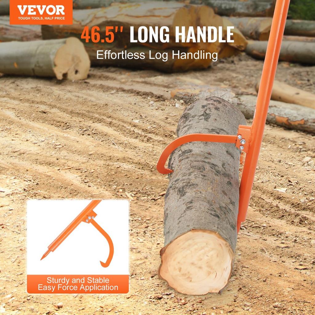 Log Peavey 46.5 in Metal Handle Log Lifter Max 19 in Opening Log Roller