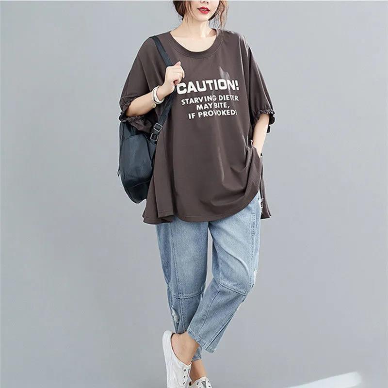 Spring and Summer Tops Age -reducing Thin Western Women's T-shirt Women's Belly Plus Size Loose Tops Clothing