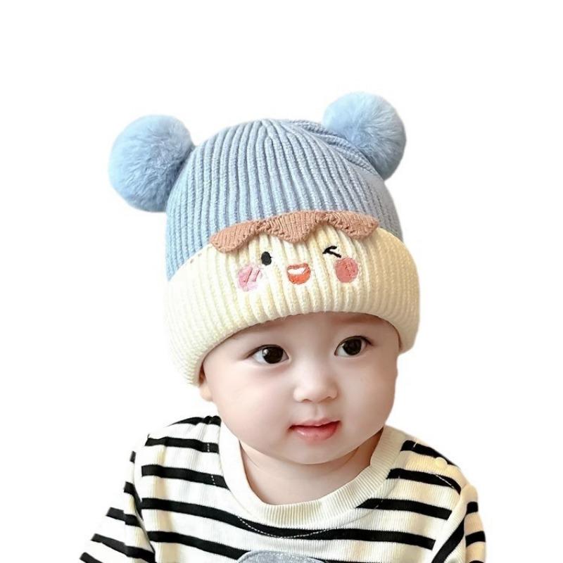 Autumn and Winter Baby Hat Hairball Pullover Hat Cute Infant Knitted Wool Thickened Ear Protectors Men and Women Super Cute