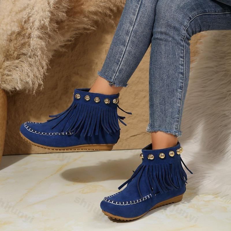 Women's Fashion Tassel Designed Casual Retro Short Boots  Autumn New Versatile Comfortable Non Slip Roman Style Ankle Boots