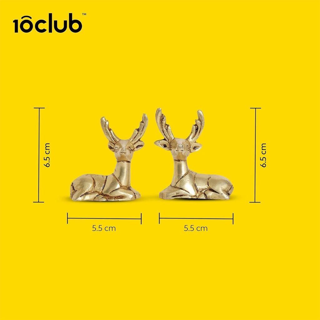 Brass Deer for Home Decor - 2 Piece (6.5 inches,) - 100% Pure Brass Decorative Brass Deer (Hiran) for Desk, Car,  Yellow Antique Finish
