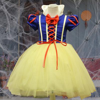 Halloween Cosplay Children Dress Princess Style Short Sleeves Lace-up Strap A-line Cake Hem Bow Decor Stage Show Performance Costume